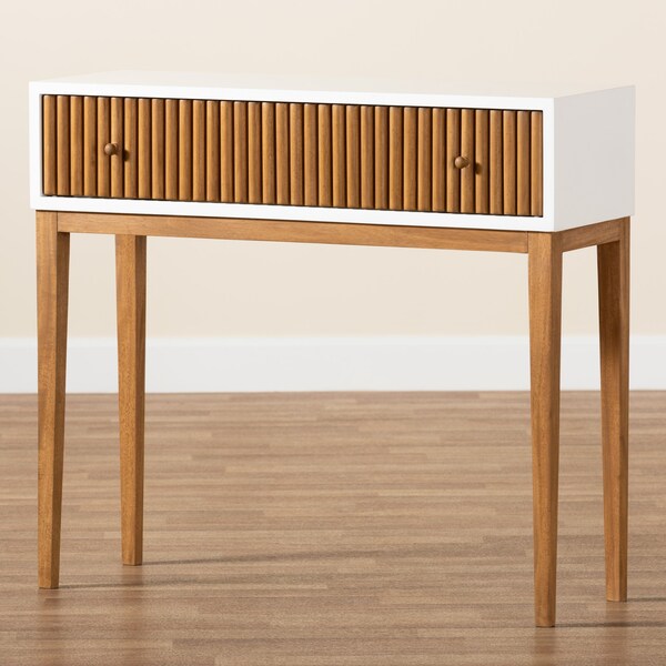 Baxton Studio Odile Mid-Century Modern Honey Brown Finished Bayur Wood Console Table with Fluted-designed Drawer - 227-12894-ZORO