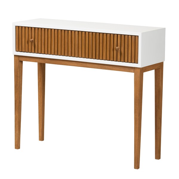 Baxton Studio Odile Mid-Century Modern Honey Brown Finished Bayur Wood Console Table with Fluted-designed Drawer - 227-12894-ZORO