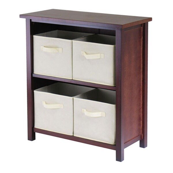 Doba-Bnt Verona 2 Section M Storage Shelf with 4 Foldable Fabric Baskets - Walnut and Beige - SA143710