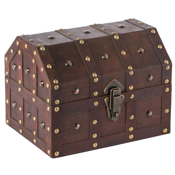 Paisaje 9 x 12 x 9 in. Vintage Caribbean Pirate Chest with Decorative Nailed Design, Black - PA2641950