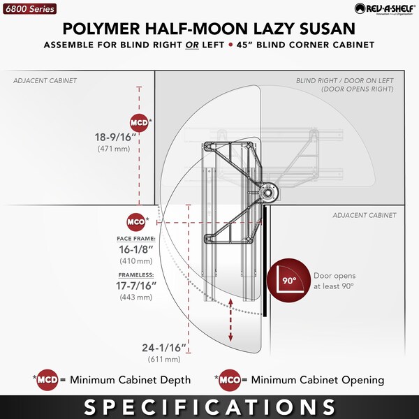 Rev-A-Shelf Polypropylene, White, 33 in W, 15.94 in H, 33 in D, 18.33 in L, White - 6882-33-11-570