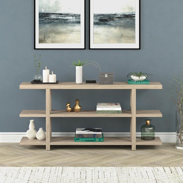 Hudson&Canal Acosta 64 Wide Rectangular Console Table in Antiqued Gray Oak - AT1852
