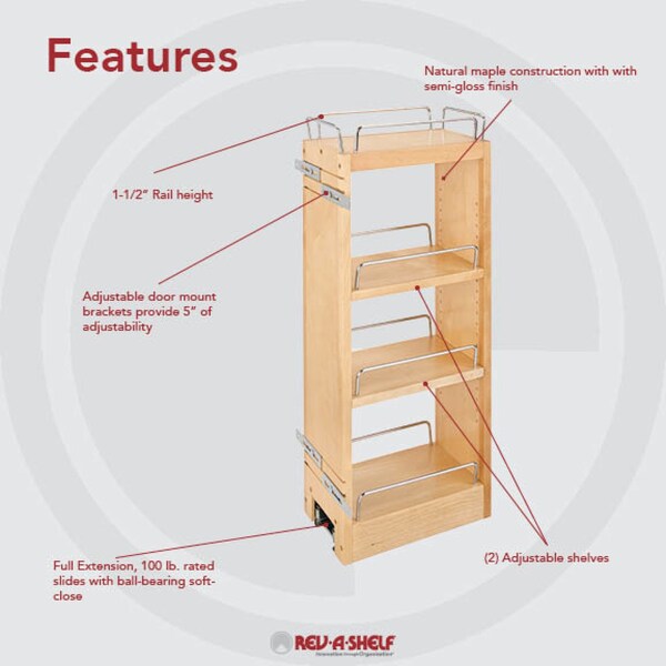 Rev-A-Shelf Maple Veneer, Light Brown, 6.5 in W, 26.15 in H, 10.75 in D, 10.75 in L, Light Brown - 448-BBSCWC-6C