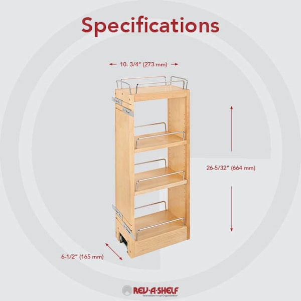 Rev-A-Shelf Maple Veneer, Light Brown, 6.5 in W, 26.15 in H, 10.75 in D, 10.75 in L, Light Brown - 448-BBSCWC-6C