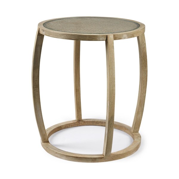 Clean Choice 26.2 in. Wood Round Top Accent Table with Glass, Light Brown - CL3100364