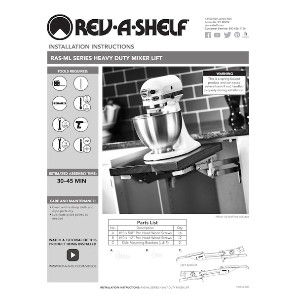 Rev-A-Shelf Steel, Walnut, 13.25 in W, 18.69 in H, 20 in D, 20 in L, Dark Brown - ML-WNHDSCOG-18FL