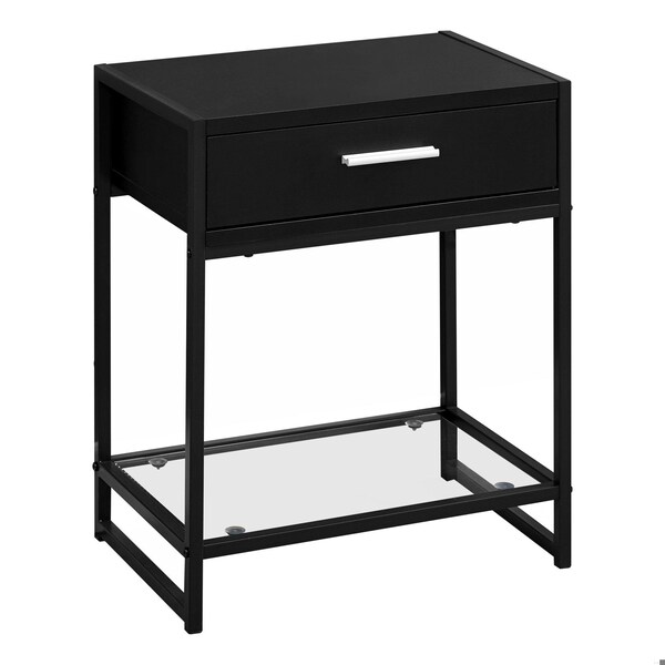 Homeroots 22.25 in. Black MDFBlack Metal & Tempered Glass Accent Table - 333242