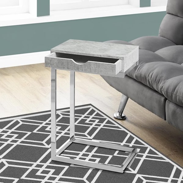 Homeroots 24.5 in. Grey Cement Particle Board & Chromed Metal Accent Table - 333170