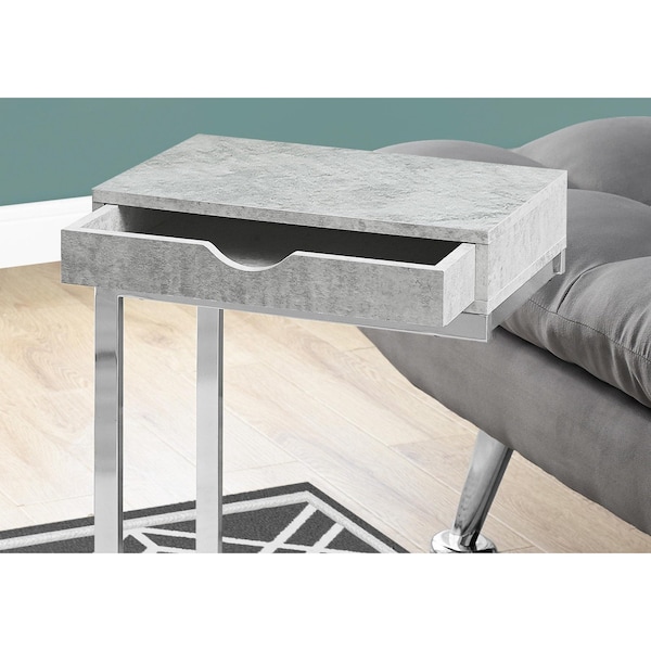 Homeroots 24.5 in. Grey Cement Particle Board & Chromed Metal Accent Table - 333170