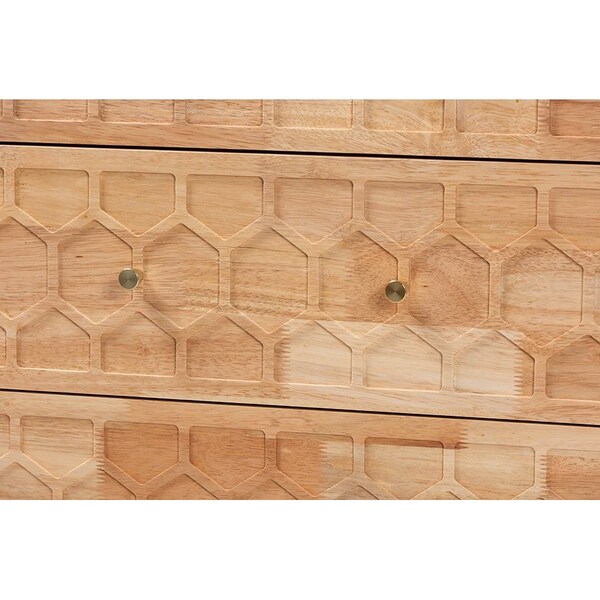 Baxton Studio Hosea Japandi Carved Honeycomb Natural 3-Drawer Chest - 246-13623-ZORO