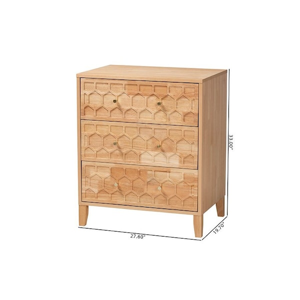 Baxton Studio Hosea Japandi Carved Honeycomb Natural 3-Drawer Chest - 246-13623-ZORO