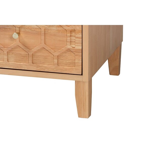Baxton Studio Hosea Japandi Carved Honeycomb Natural 3-Drawer Chest - 246-13623-ZORO