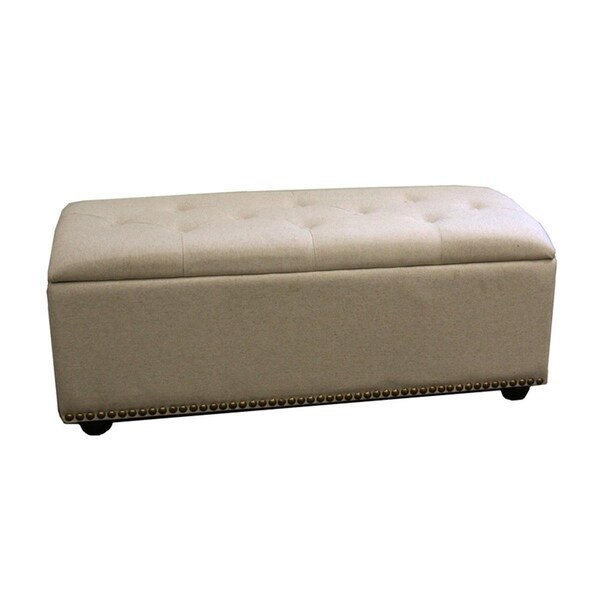 Homeroots Nailhead Storage Bench Ottoman Set, Beige - 4 Piece - 469318
