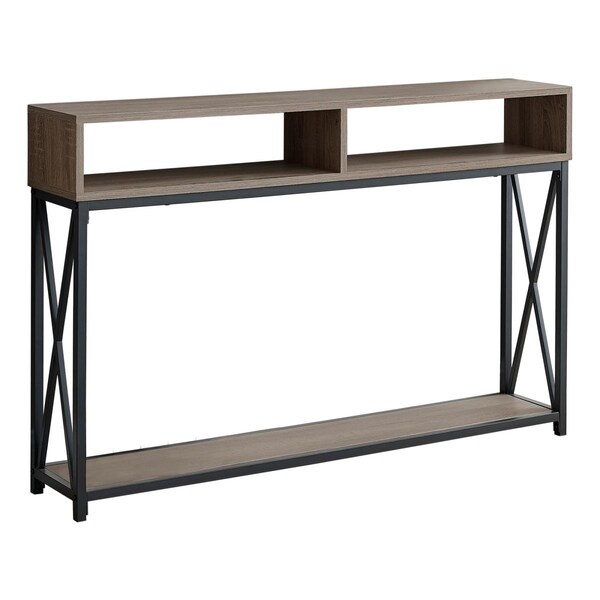 Gfancy Fixtures 48 in. Rectangular Taupe with Black Metal Hall Console with 2 Shelves Accent Table - GF3099639
