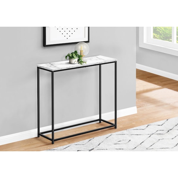 Monarch Specialties Accent Table, Console, Entryway, Narrow, Sofa, Living Room, Bedroom, White Marble Look Laminate - I 2255