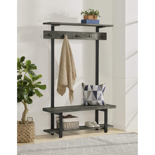 Alaterre Furniture Pomona Entryway Hall Tree with Bench, Shelves & Coat Hooks, Width: 48 - AMBA28SG