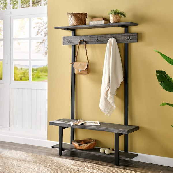 Alaterre Furniture Pomona Entryway Hall Tree with Bench, Shelves & Coat Hooks, Width: 48 - AMBA28SG