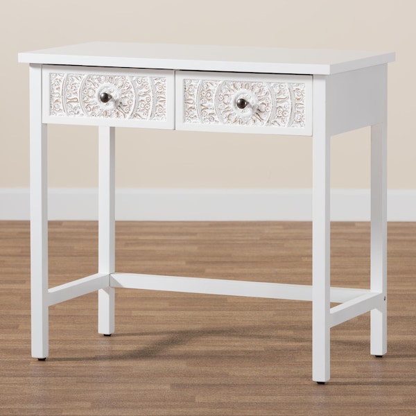 Baxton Studio Yelena Classic and Traditional White Finished Wood 2-Drawer Console Table - 236-13336-ZORO