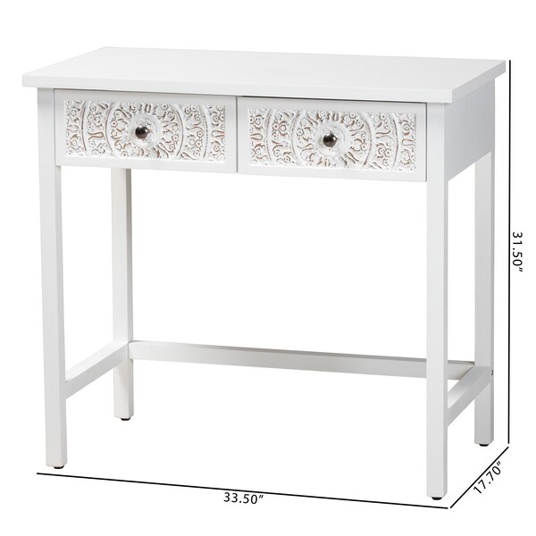 Baxton Studio Yelena Classic and Traditional White Finished Wood 2-Drawer Console Table - 236-13336-ZORO
