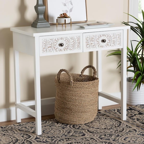 Baxton Studio Yelena Classic and Traditional White Finished Wood 2-Drawer Console Table - 236-13336-ZORO