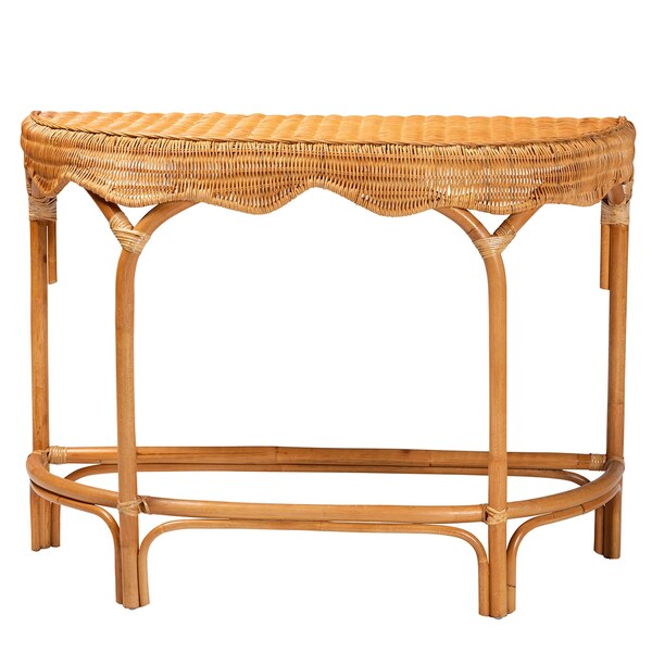 Bali & Pari Wakana Modern Bohemian Natural Brown Rattan Console Table - 241-13399-ZORO