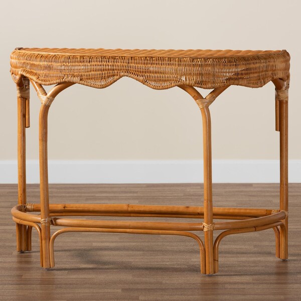Bali & Pari Wakana Modern Bohemian Natural Brown Rattan Console Table - 241-13399-ZORO