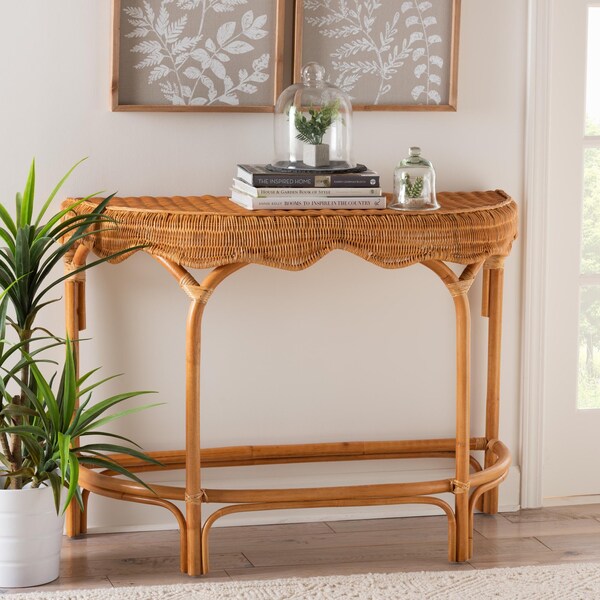 Bali & Pari Wakana Modern Bohemian Natural Brown Rattan Console Table - 241-13399-ZORO