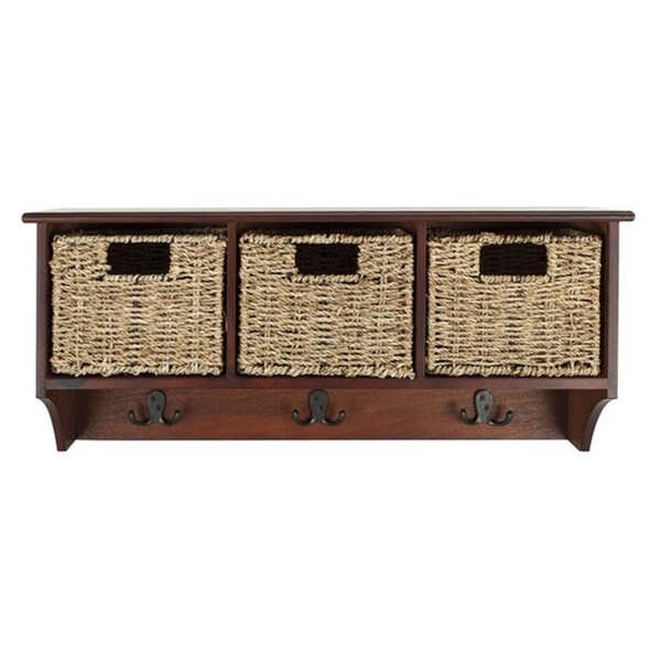 Safavieh 12 x 28 x 7.75 in. Finley Hanging 3 Basket Wall Rack, Cherry - HAC5700B