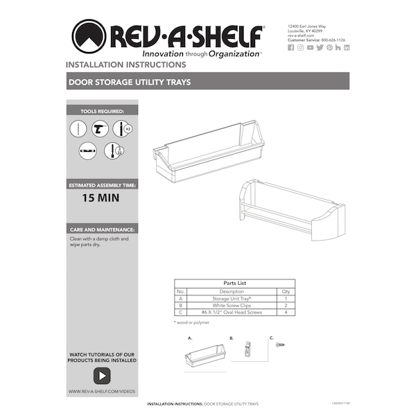 Rev-A-Shelf Polypropylene, White, 19.75 in W, 3.56 in H, 4.25 in D, 4.25 in L, White - 6235-20-11-52