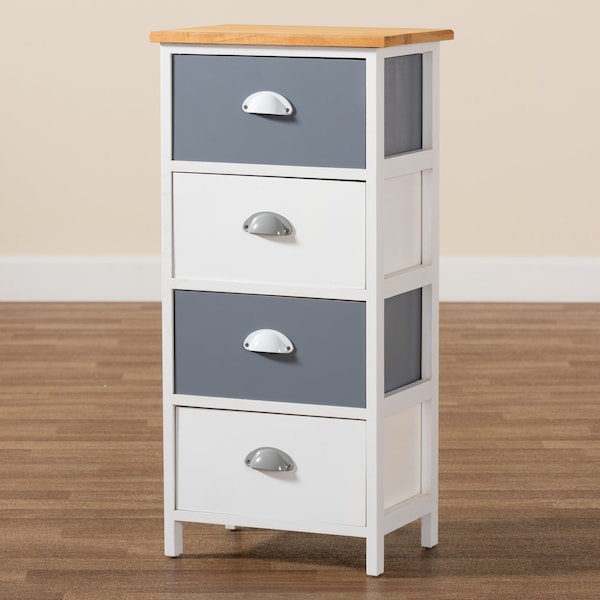 Baxton Studio Calandra ModernOak Brown and Multi-Colored Wood 4-Drawer Storage Unit - 199-12248-ZORO