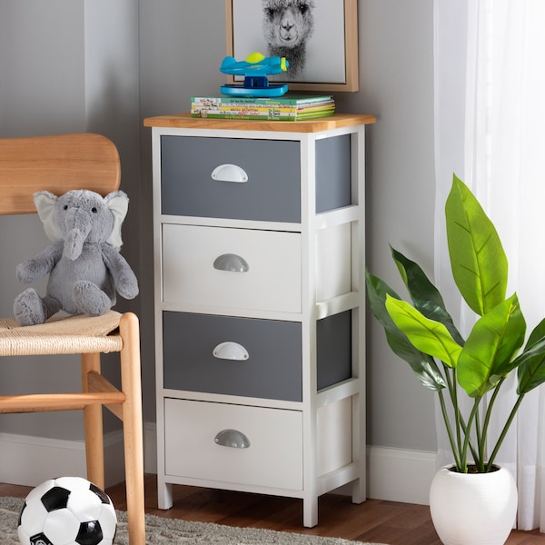 Baxton Studio Calandra ModernOak Brown and Multi-Colored Wood 4-Drawer Storage Unit - 199-12248-ZORO