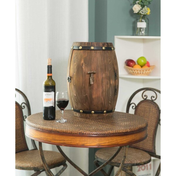 Vintiquewise Wooden Barrel Shaped Vintage Decorative Wine Storage Rack - QI003659