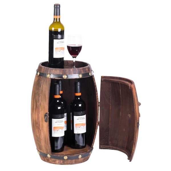 Vintiquewise Wooden Barrel Shaped Vintage Decorative Wine Storage Rack - QI003659