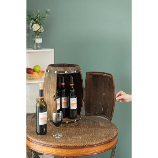 Vintiquewise Wooden Barrel Shaped Vintage Decorative Wine Storage Rack - QI003659