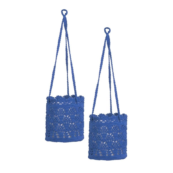 Heritage Lace 8 x 8 x 8 in. Mod Crochet Hanging Baskets, Cobalt Blue - Set of 2 - MC-1080CB-S