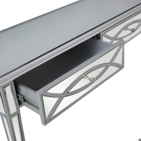 Homeroots 32 x 48 x 16 in. Silver Glass Mirror Console Table - 396824