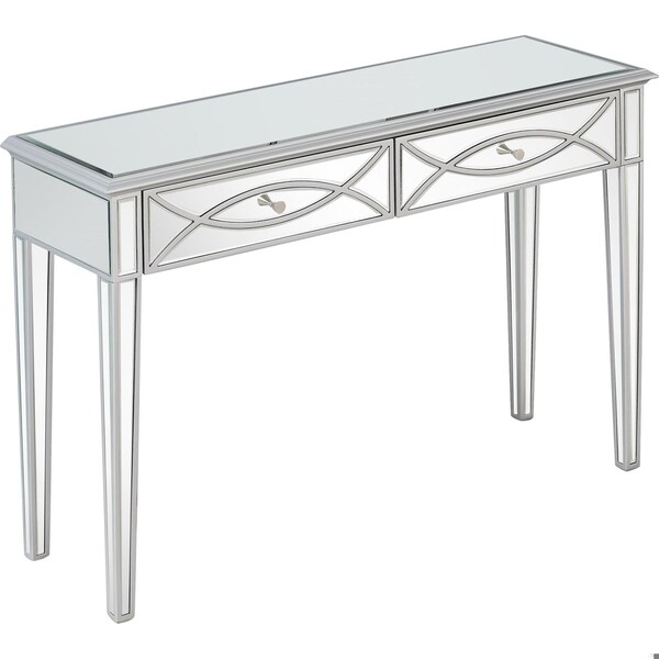 Homeroots 32 x 48 x 16 in. Silver Glass Mirror Console Table - 396824