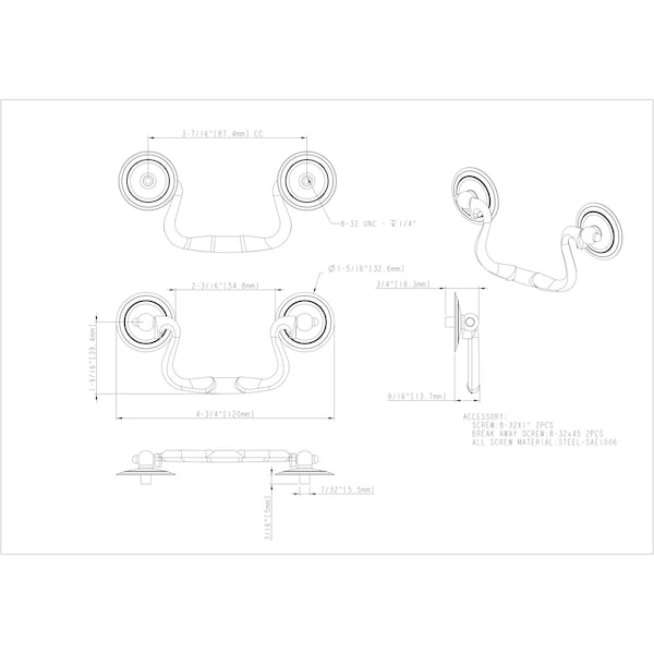 Elements By Hardware Resources 3-1/2" Center-to-Center Brushed Antique Brass Kingsport Cabinet Drop Pull - CH3503