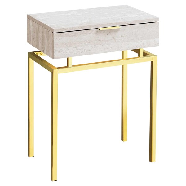 Homeroots 23.25 in. Beige Marble Particle Board & Gold Metal Accent Table - 333215