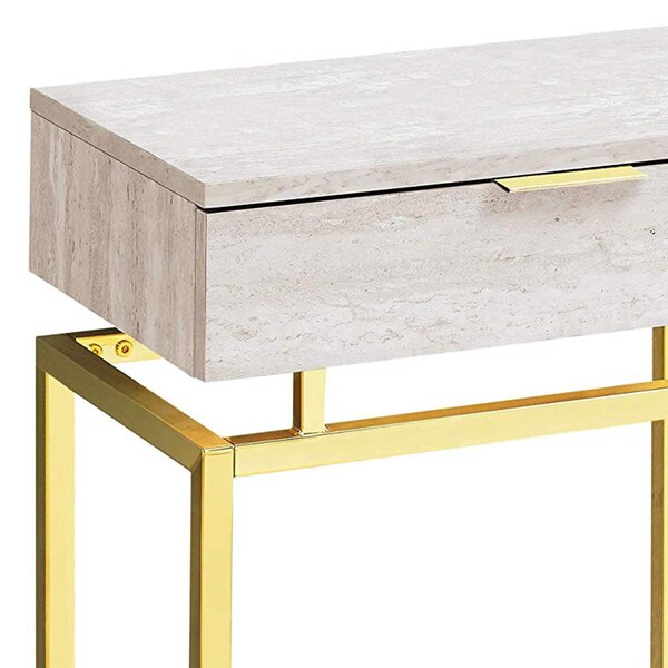 Homeroots 23.25 in. Beige Marble Particle Board & Gold Metal Accent Table - 333215