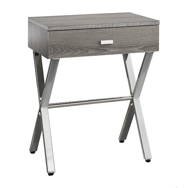 Homeroots 22.25 in. Dark Taupe Particle Board & Chrome Metal Accent Table - 333131