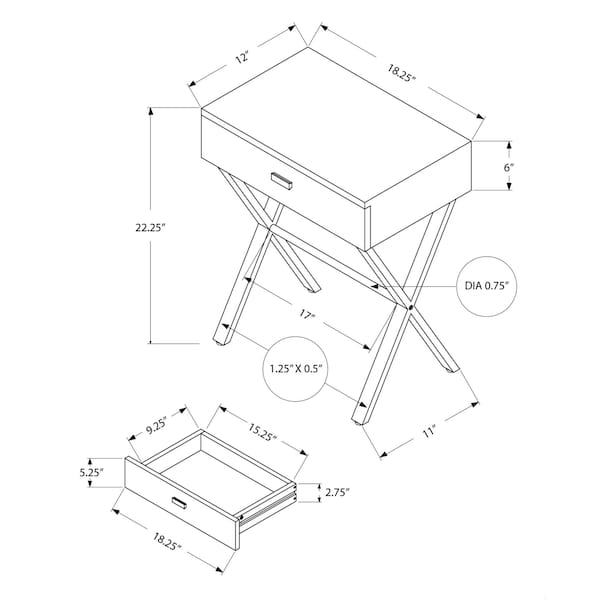 Homeroots 22.25 in. Dark Taupe Particle Board & Chrome Metal Accent Table - 333131