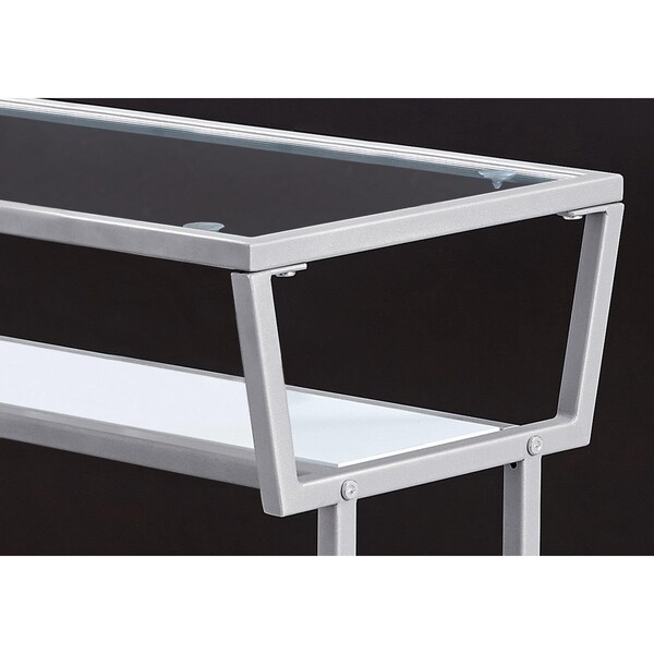Homeroots 22 in. WhiteSilver & Tempered Glass Accent Table - 332702