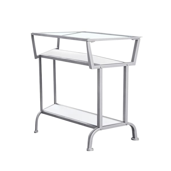 Homeroots 22 in. WhiteSilver & Tempered Glass Accent Table - 332702