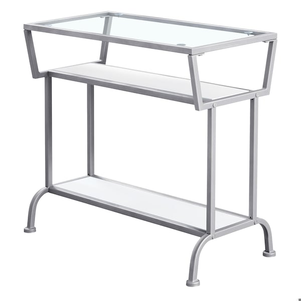 Homeroots 22 in. WhiteSilver & Tempered Glass Accent Table - 332702