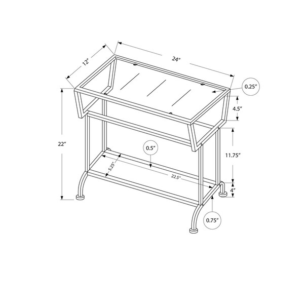 Homeroots 22 in. WhiteSilver & Tempered Glass Accent Table - 332702