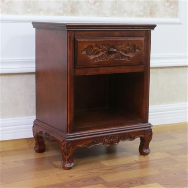 International Caravan Windsor Hand Carved Wood 1-Drawer Table, Stain - 3893-ST