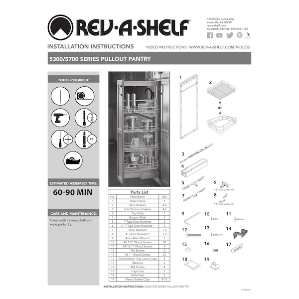 Rev-A-Shelf Steel, Gray, 13 in W, 73.63 in H, 21.72 in L, Gray - 5373-13-GR
