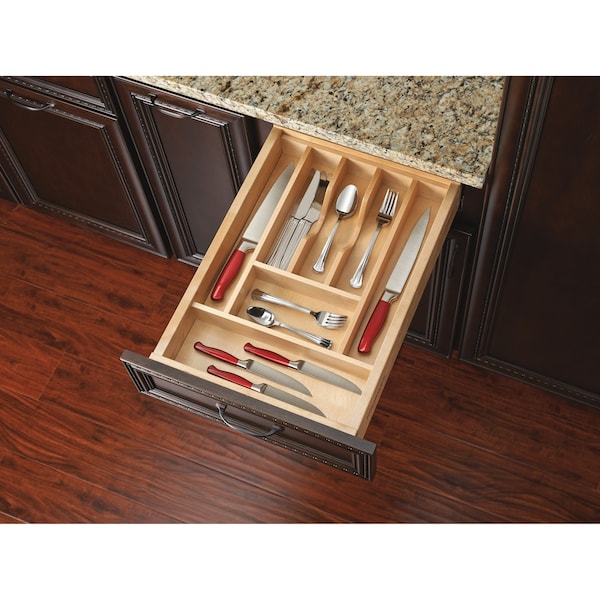 Rev-A-Shelf Drawer Insert, Maple Wood, Natural Maple, 14.63 in W, 2.38 in H, 22 in D - 4WCT-1SH