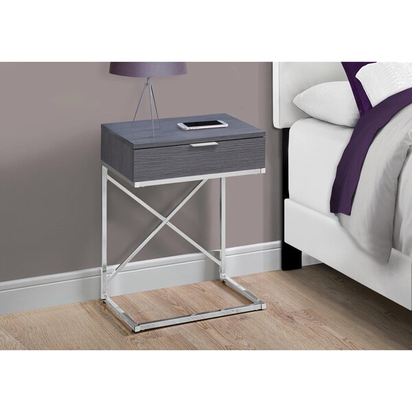 Homeroots 23.5 in. Grey Particle Board & Chrome Metal Accent Table - 333223